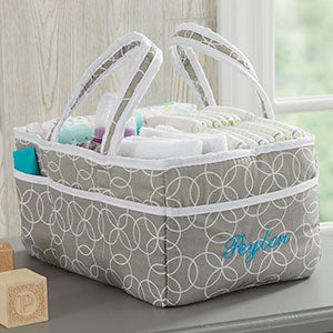 Personalized Embroidered Gray Diaper Caddy