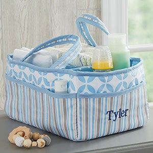 Personalized Embroidered Blue Diaper Caddy