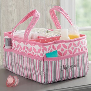 Personalized Embroidered Pink Diaper Caddy