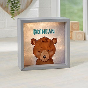 Woodland Bear 6x6 Personalized Grey LED Shadow Box