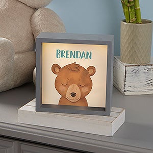 Woodland Bear 6x6 Personalized Grey LED Shadow Box