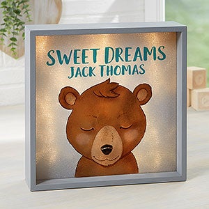 Woodland Bear 10x10 Personalized Grey LED Shadow Box