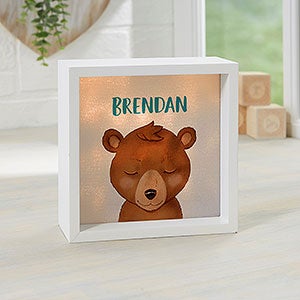 Woodland Bear 6x6 Personalized Ivory LED Shadow Box