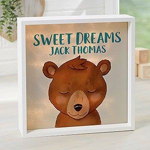 Woodland Bear 10x10 Personalized Ivory LED Shadow Box