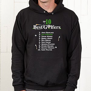 Personalized Top Ten Golfers Black Hooded Sweatshirt - Adult Large - Black