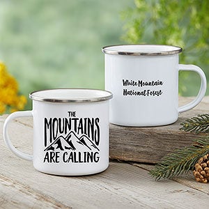 Personalized Coffee Mug Camping Mug Travel Mug Forest Mug Christmas Gift Leather Enamel Mug Outdoor mug Mountain Mug