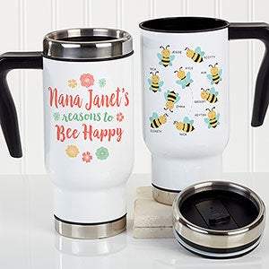 Bee Happy Personalized Bee Travel Mugs