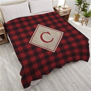Cozy Cabin Personalized Buffalo Check 90x90 Plush Queen Fleece Blanket