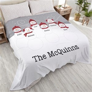 Snowman Family Personalized 90x108 Plush King Fleece Blanket