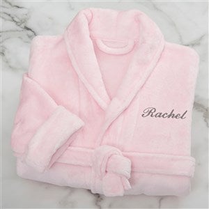 Classic Embroidered Pink Short Fleece Robe - #21547-P
