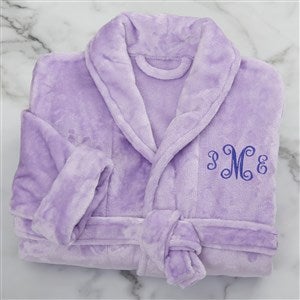 Classic Embroidered Purple Short Fleece Robe-21547-PR