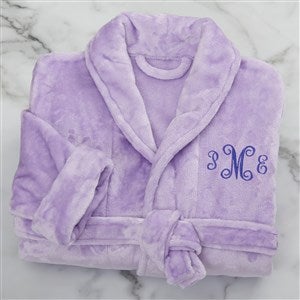 Classic Embroidered Purple Short Fleece Robe
