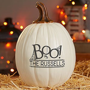 BOO! Personalized Resin Pumpkin - Large Cream