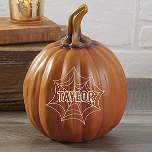 Spiderwebs Personalized Resin Pumpkin - Small Orange