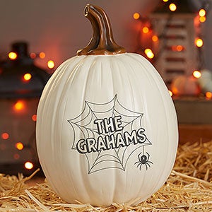 Spiderwebs Personalized Resin Pumpkin - Large Cream