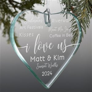 I Love Us Glass Heart Engraved Message Premium Ornament