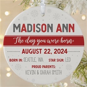 The Day You Were Born Personalized Baby Ornament