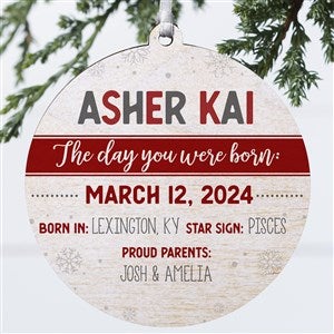 The Day You Were Born Personalized Wood Ornament