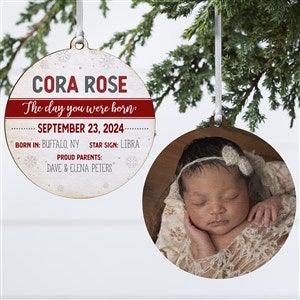 The Day You Were Born Personalized Wood Photo Ornament