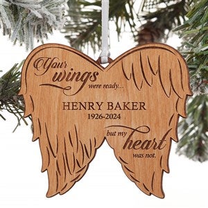 Personalized Angel Wings Memorial Natural Wood Ornament