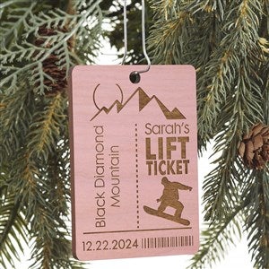 Ski Pass Personalized Wood Ornament- Pink Stain - #21726-P