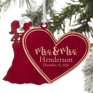 Mrs & Mrs Personalized Christmas Red Wood Ornament