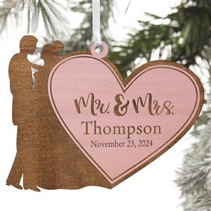 Mr & Mrs Personalized Christmas Pink Wood Ornament