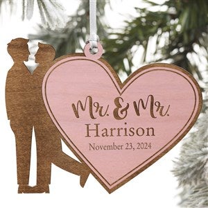 Mr & Mr Personalized Christmas Pink Wood Ornament