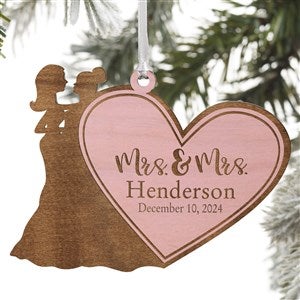 Mrs & Mrs Personalized Christmas Pink Wood Ornament
