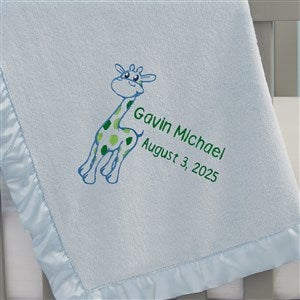 Giraffe Embroidered Blue Baby Blanket