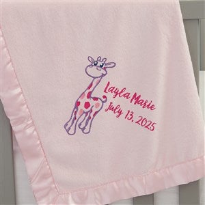 Giraffe Embroidered Pink Baby Blanket