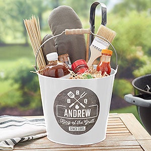 BBQ Time Personalized White Metal Bucket