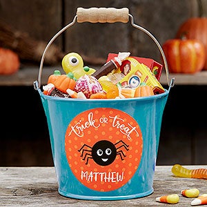Halloween Character Personalized Halloween Treat Bucket - Teal