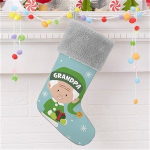 Christmas Elf Characters Personalized Grey Faux Fur Christmas Stockings