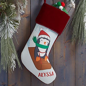 Whimsical Winter Characters Personalized Burgundy Christmas Stockings