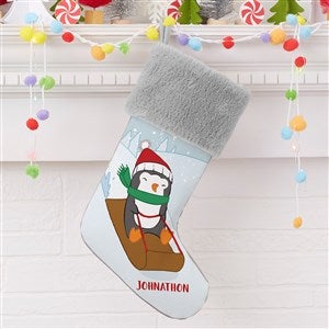 Whimsical Winter Characters Personalized Grey Faux Fur Christmas Stockings