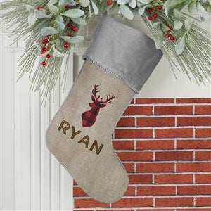 Cozy Cabin Buffalo Check Personalized Grey Christmas Stockings
