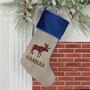 Cozy Cabin Buffalo Check Personalized Blue Christmas Stockings