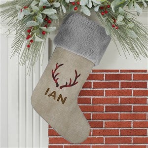 Cozy Cabin Buffalo Check Personalized Grey Faux Fur Christmas Stockings