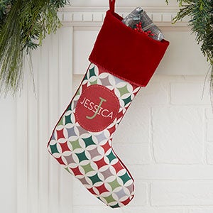Geometric Pattern Personalized Burgundy Christmas Stockings