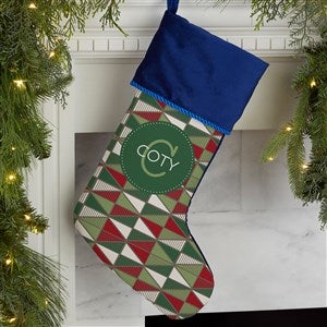 Geometric Pattern Personalized Blue Christmas Stockings