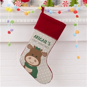Baby Moose Personalized First Christmas Burgundy Stocking