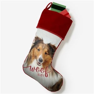 Woof & Meow Personalized Pet Photo Burgundy Christmas Stockings - #21884-B