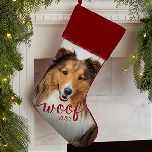 Woof & Meow Personalized Pet Photo Burgundy Christmas Stockings - #21884-B