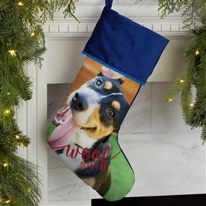 Woof & Meow Personalized Pet Photo Blue Christmas Stockings
