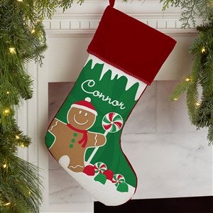 Gingerbread Characters Personalized Burgundy Christmas Stockings