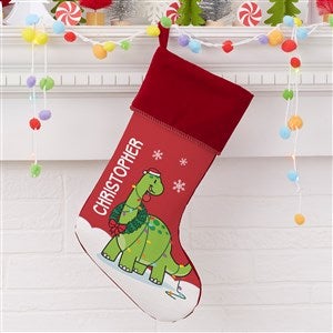 Dinosaur Personalized Burgundy Christmas Stocking