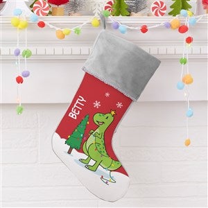 Dinosaur Personalized Grey Christmas Stocking