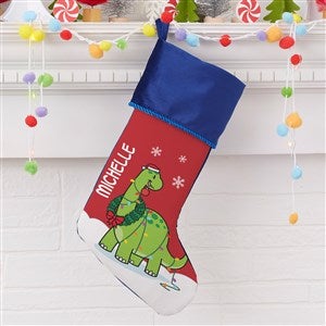 Dinosaur Personalized Blue Christmas Stocking
