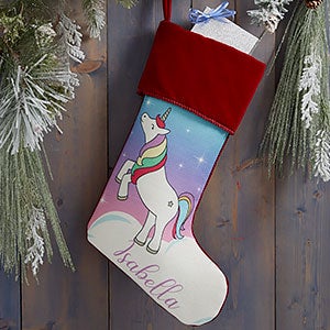 Unicorn Personalized Burgundy Christmas Stockings